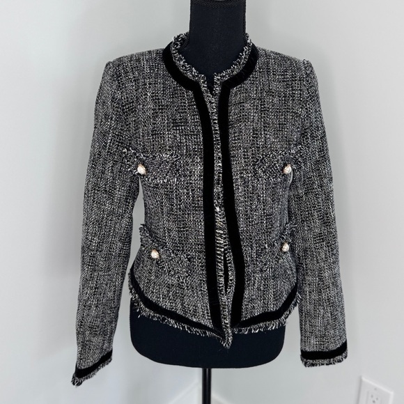 Melrose with Love Twill Black White Pearl Buttons Padded Shoulders Blazer (M) - Picture 2 of 11